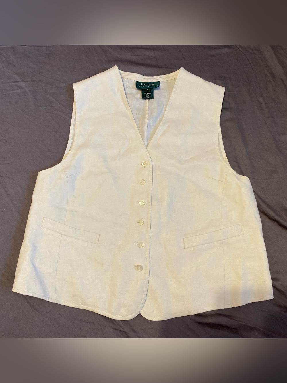 Lauren Ralph Lauren linen ivory off white button up vest, womens size 8